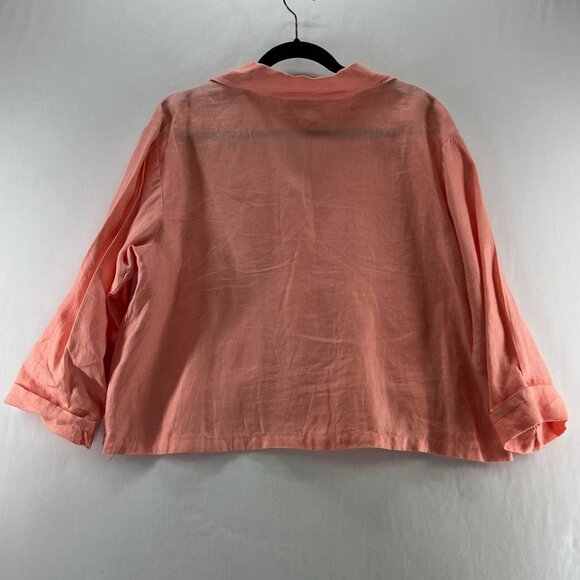 Bryn Walker Linen 3/4 Sleeves Topper Jacket Womens L Oversized Lagenlook Orange - Picture 2 of 11